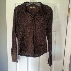 Abercrombie & Fitch Glittery Dark Brown Button Up Top